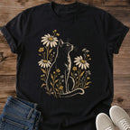 Black Cat Wildflower Shirt Daisies Botanical Illustration Cottagecore Cat Owner Tee Garden Aesthetic Gift Idea Ring Spun Cotton Soft Breathable Fabric Relaxed Unisex Fit Nature Inspired Design Cat Person Apparel Everyday Wear