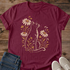 Cat In Daisies Shirt Fine Line Black Cat Tee Wildflower Botanical Print Cat Lover Gift Idea Softstyle Ring Spun Cotton Relaxed Fit Everyday Casual Wear Nature Inspired Garden Design Cat Owner Apparel Aesthetic Statement Piece