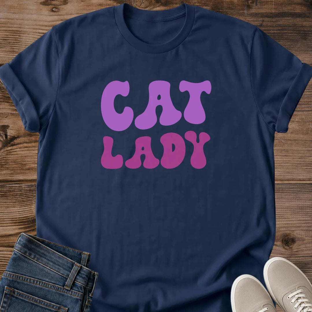 Cat Lover Shirt Retro Graphic Tee Perfect Gift For Cat Owner Vintage Style Design Magenta Print Women Casual Wear Soft Cotton Fabric Comfortable Fit Breathable Material Crew Neck Classic Everyday Essential Cozy Morning Outfit Cat Enthusiast