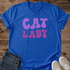 Retro Cat Shirt Vintage Graphic Tee Groovy Style Design Cat Lover Gift Magenta Print Women Casual Wear Soft Cotton Material Comfortable Everyday Shirt Breathable Fabric Crew Neck Classic Fit Perfect Cat Owner Present Cozy Loungewear