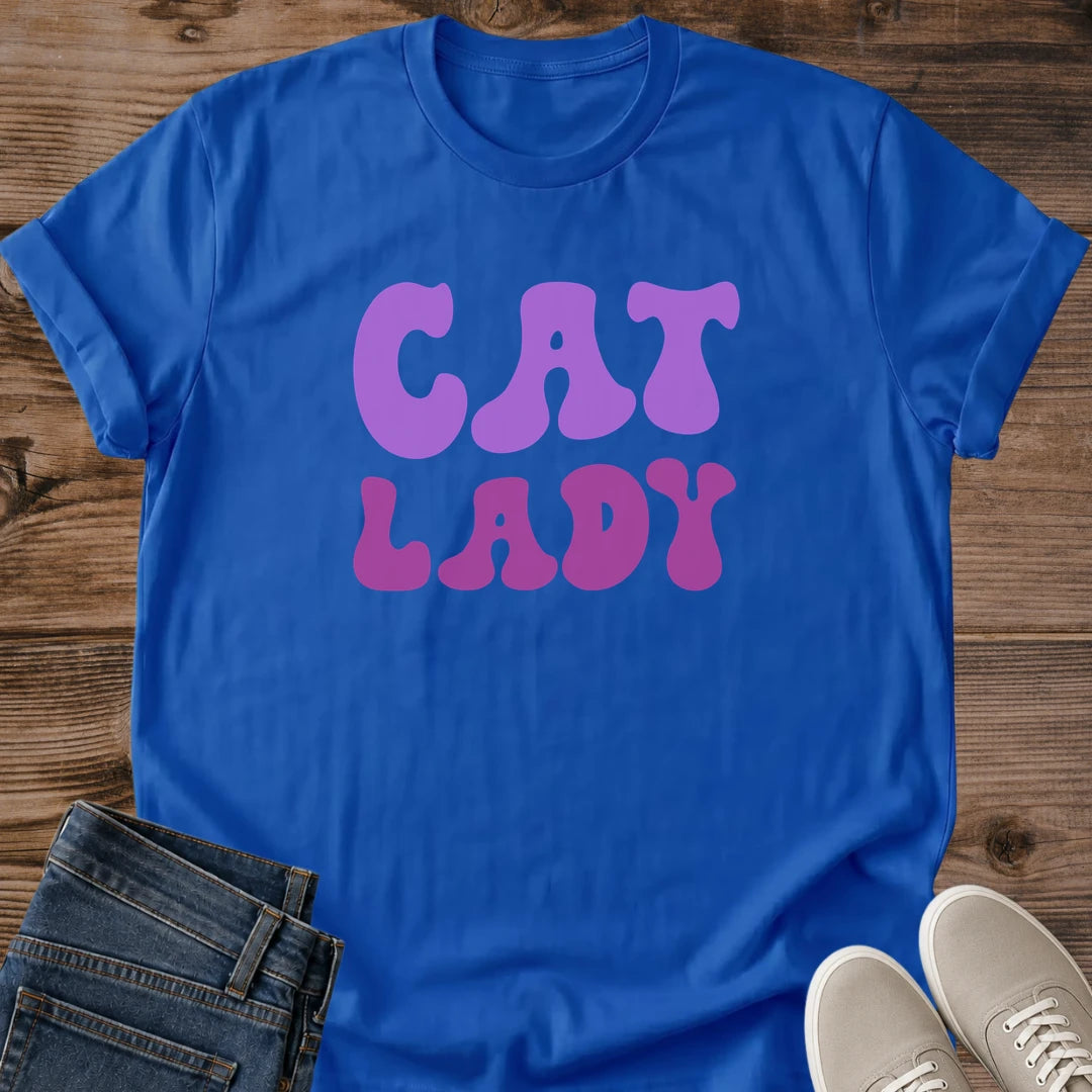 Retro Cat Shirt Vintage Graphic Tee Groovy Style Design Cat Lover Gift Magenta Print Women Casual Wear Soft Cotton Material Comfortable Everyday Shirt Breathable Fabric Crew Neck Classic Fit Perfect Cat Owner Present Cozy Loungewear
