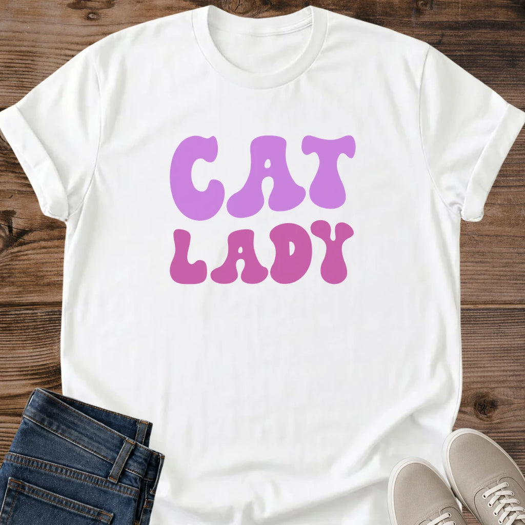 Soft Cotton Cat Shirt Comfortable Tee For Cat Lover Retro Vintage Design Magenta Print Women Casual Wear Breathable Fabric Crew Neck Fit Groovy Style Statement Perfect Cat Owner Gift Everyday Essential Cozy Loungewear Lightweight Material
