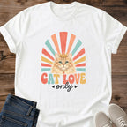 Ginger Cat Shirt Retro Design Vintage Style Tee Casual Everyday Wear Comfortable Soft Fabric Rainbow Sunburst Pattern 70s Aesthetic Cat Lover Apparel Hand Lettered Cat Love Phrase Lightweight Breathable Material Cozy Independent Style
