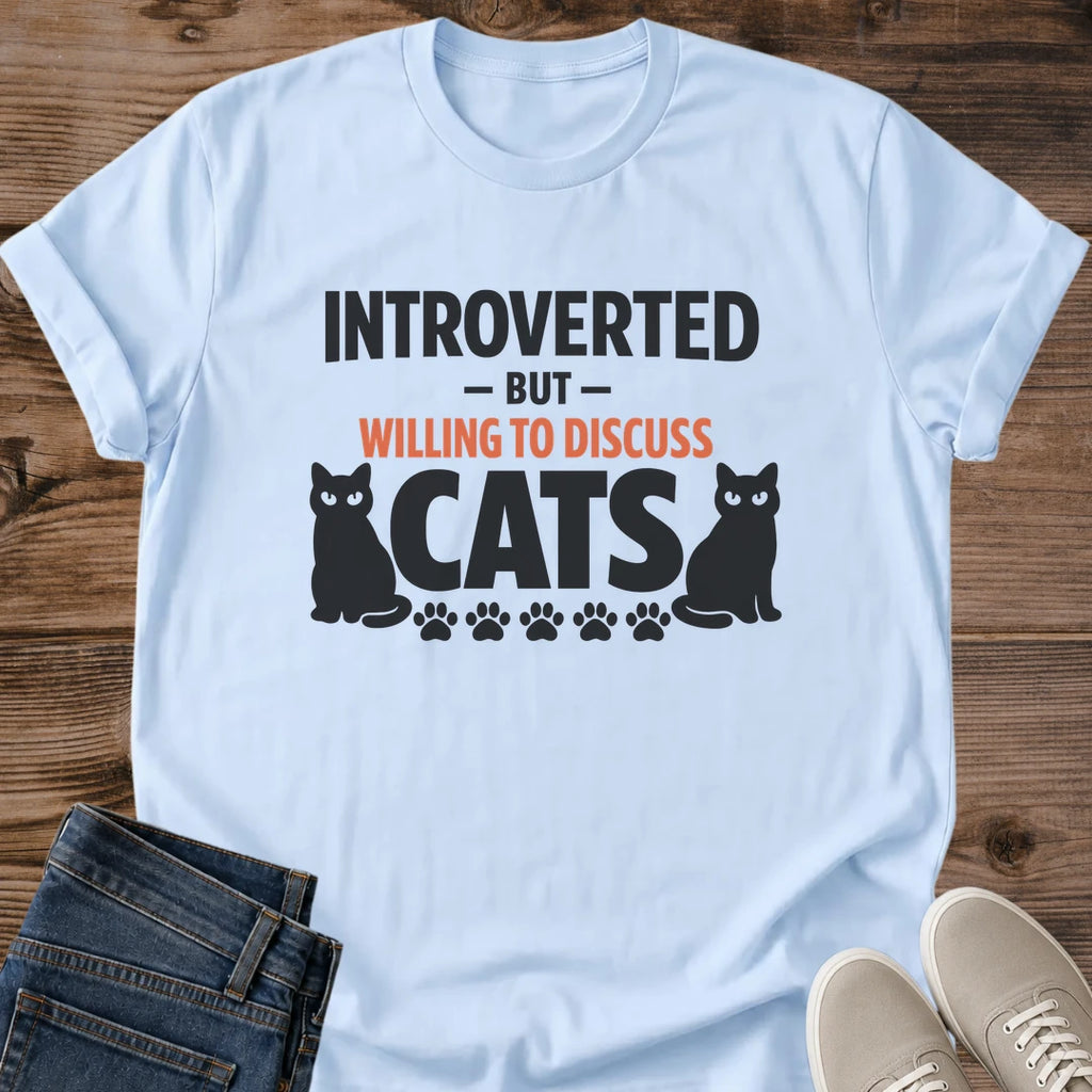 Introvert Tee Cat Lover Shirt Funny Quote Design Comfortable Soft Cotton Fabric Lightweight Casual Fit Crew Neck Style Sleeve Print Detail Cat Themed Apparel Perfect Gift Cat Person Daily Wear Home Lounging Outfit Cozy Casual Fashion