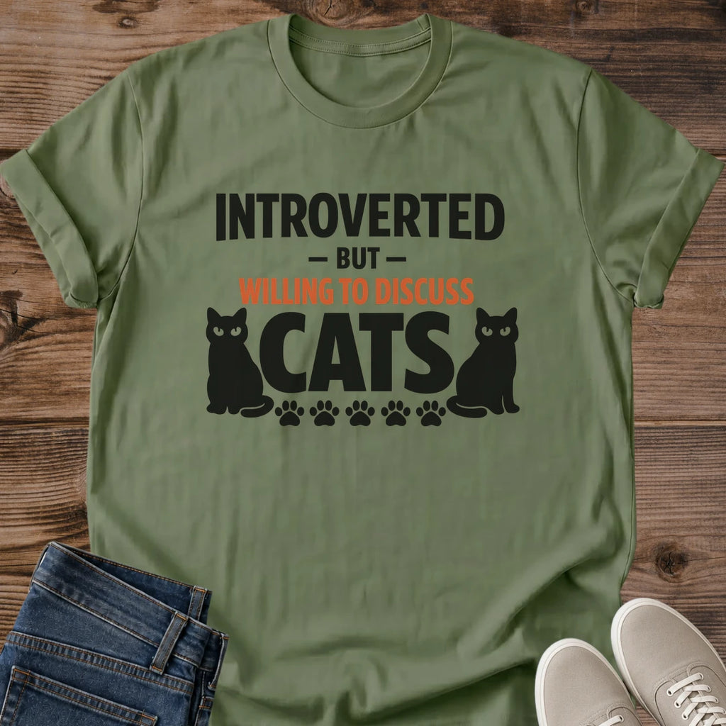 Comfortable Cat Lover Tee Soft Cotton Fabric Funny Quote Shirt Introvert Humor Design Lightweight Casual Fit Crew Neck Sleeve Print Style Perfect Gift Cat Person Daily Wear Lounging Home Outfit Cat Themed Apparel Graphic Design Relaxed