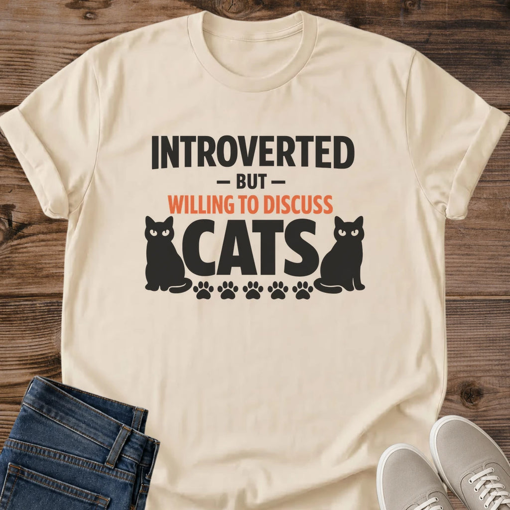 Soft Casual Tee Cat Lover Shirt Comfortable Cotton Fabric Funny Quote Design Introvert Humor Style Lightweight Crew Neck Fit Sleeve Print Detail Cat Themed Apparel Perfect Gift Cat Person Daily Wear Home Lounging Outfit Graphic Design