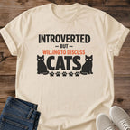 Soft Casual Tee Cat Lover Shirt Comfortable Cotton Fabric Funny Quote Design Introvert Humor Style Lightweight Crew Neck Fit Sleeve Print Detail Cat Themed Apparel Perfect Gift Cat Person Daily Wear Home Lounging Outfit Graphic Design