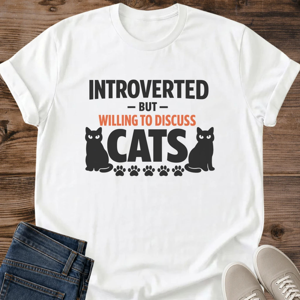 Funny Cat Shirt Quote Design Introvert Tee Cat Lover Apparel Soft Comfortable Cotton Lightweight Fabric Casual Crew Neck Fit Sleeve Detail Print Perfect Gift Cat Person Daily Casual Wear Lounging Outfit Home Comfort Style Graphic Tee