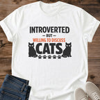 Funny Cat Shirt Quote Design Introvert Tee Cat Lover Apparel Soft Comfortable Cotton Lightweight Fabric Casual Crew Neck Fit Sleeve Detail Print Perfect Gift Cat Person Daily Casual Wear Lounging Outfit Home Comfort Style Graphic Tee