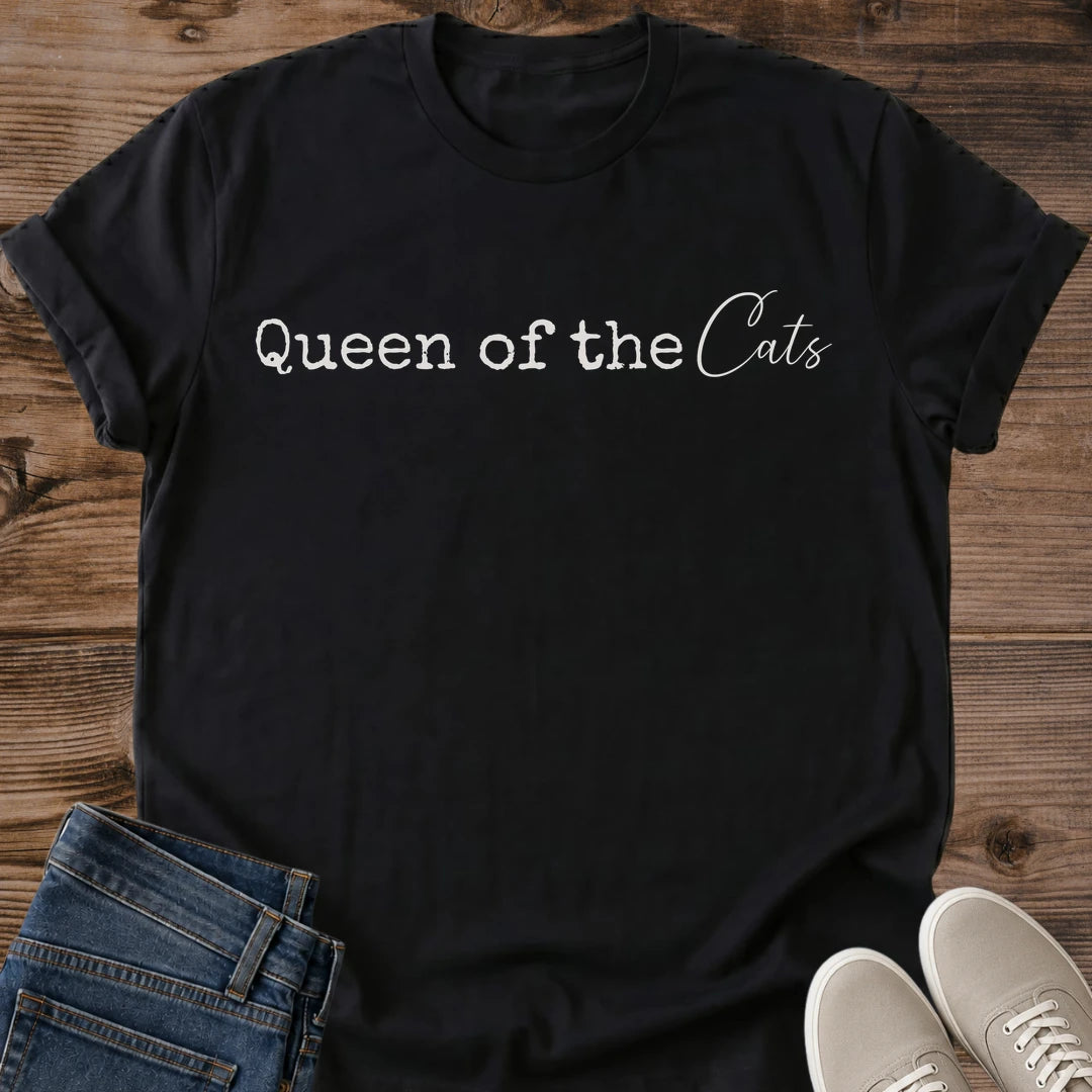 Queen Of Cats Shirt Design Cat Lover Gift Funny Graphic Tee Perfect Birthday Present Cat Owner Apparel Novelty Gift Idea Casual Wear Statement Shirt Cat Lady Present Mother Day Gift Holiday Present Feline Fan Clothing Animal Lover Fashion