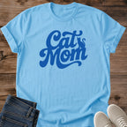 Cat Mom Shirt White Retro Script Cat Mom Tee Cat Silhouette Lettering Graphic Vintage Typography Cat Mom Gift Mothers Day Cat Shirt Proud Cat Mom Tee Cat Lover Gift For Her Simple Cat Mom Design Gildan 64000 Softstyle Unisex Cat Whisker Co