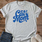 Cat Mom Shirt White Retro Script Cat Mom Tee Cat Silhouette Lettering Graphic Vintage Typography Cat Mom Gift Mothers Day Cat Shirt Proud Cat Mom Tee Cat Lover Gift For Her Simple Cat Mom Design Gildan 64000 Softstyle Unisex Cat Whisker Co