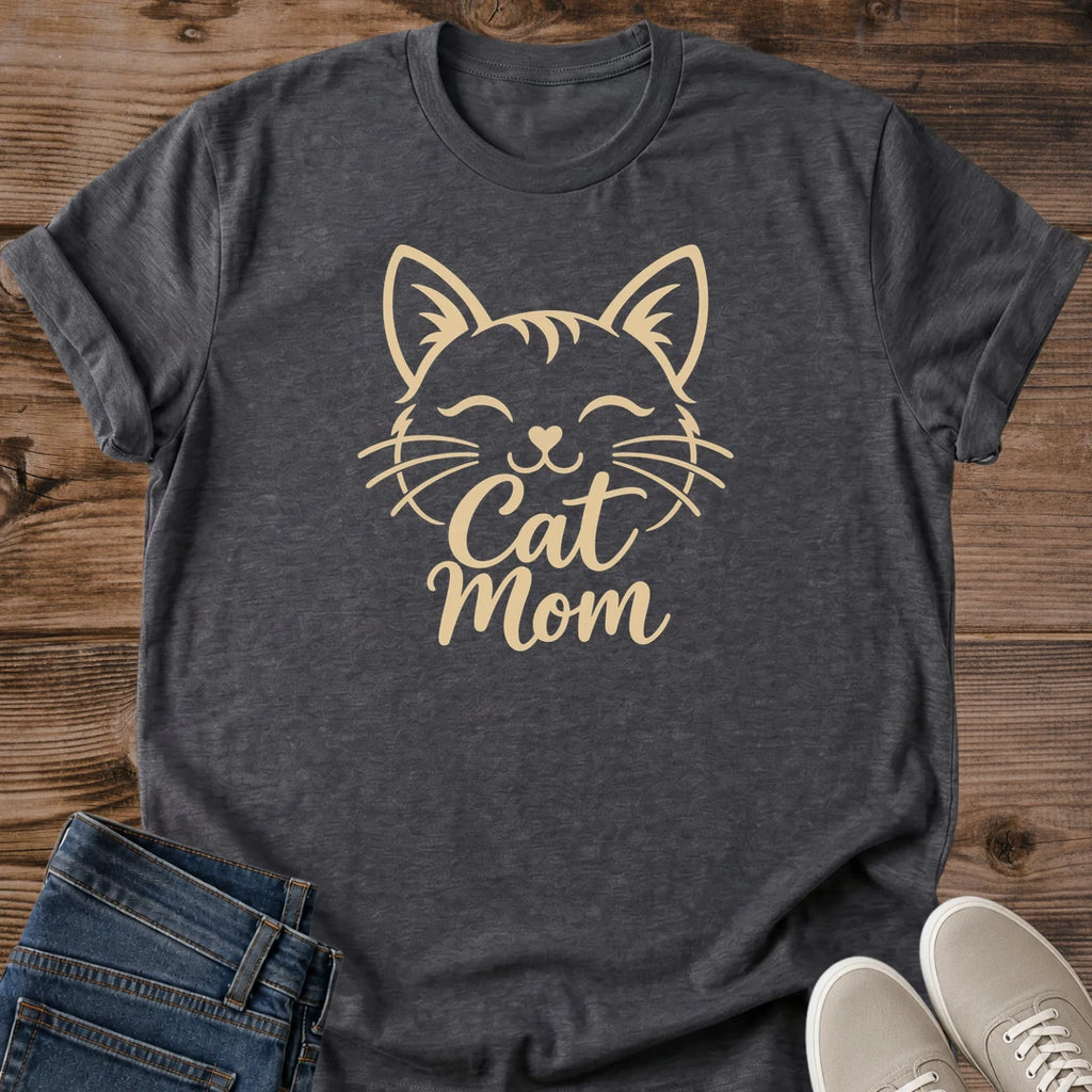 Cat Mom Shirt Soft Lightweight Tee Perfect Gift For Cat Lover Cute Smiling Cat Design Simple Graphic Print Comfortable Casual Wear Everyday Tee Shirt Feline Fan Apparel Cozy Home Clothing Relaxed Fit Style Animal Lover Gift Present For Pet