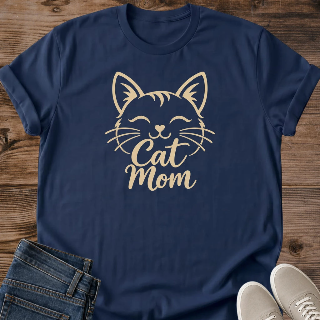 Soft Cotton Tee Lightweight Cat Shirt Comfortable Casual Wear Everyday Style Cat Mom Design Smiling Feline Graphic Simple Print Tee Relaxed Weekend Wear Cozy Home Clothing Perfect Gift For Cat Lover Animal Fan Apparel Pet Parent Present