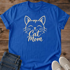 Cute Cat Shirt Smiling Feline Design Cat Mom Tee Soft Lightweight Fabric Comfortable Casual Wear Simple Graphic Print Perfect Cat Lover Gift Everyday Tee Shirt Relaxed Fit Style Cozy Weekend Wear Animal Lover Apparel Pet Parent Clothing