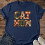 Floral Cat Mom Tee Patchwork Letters Gingham Design Cute Cat Lover Gift For Her Softstyle Cotton Comfortable Relaxed Fit Casual Weekend Wear Colorful Print Cat Mom Statement Apparel Everyday Layering Piece For Fun
