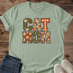 Cute Cat Mom Shirt Floral Patchwork Letters Graphic Tee Gift Idea Ring Spun Cotton Soft Breathable Fabric Relaxed Unisex Fit Colorful Print Design Cat Person Apparel Casual Everyday Wear Statement Piece Great Gift