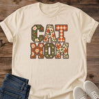 Cat Mom Shirt Floral Patchwork Letters Tee Cute Cat Lover Gift Idea Softstyle Ring Spun Cotton Relaxed Fit Everyday Casual Wear Colorful Print Cat Owner Apparel Statement Piece Lightweight Layering For Home