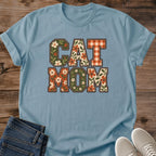Vintage Cat Lover Tee Cat Mom Floral Patchwork Letters Design Cotton Cat Mom Gift Shirt Cute Aesthetic Softstyle Ring Spun Fabric Relaxed Retail Fit Casual Weekend Layering Statement Piece Everyday Wear For Home