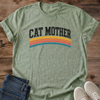Gift For Cat Lover Retro Tee Shirt Varsity Stripe Cat Mom Apparel Rainbow Design Minimalist Cat Mama Gift Bold Lettering Statement Fashion Casual Wear Collection Vintage Style Cat Owner Present Perfect Birthday Gift Cat Parent Shirt Trendy