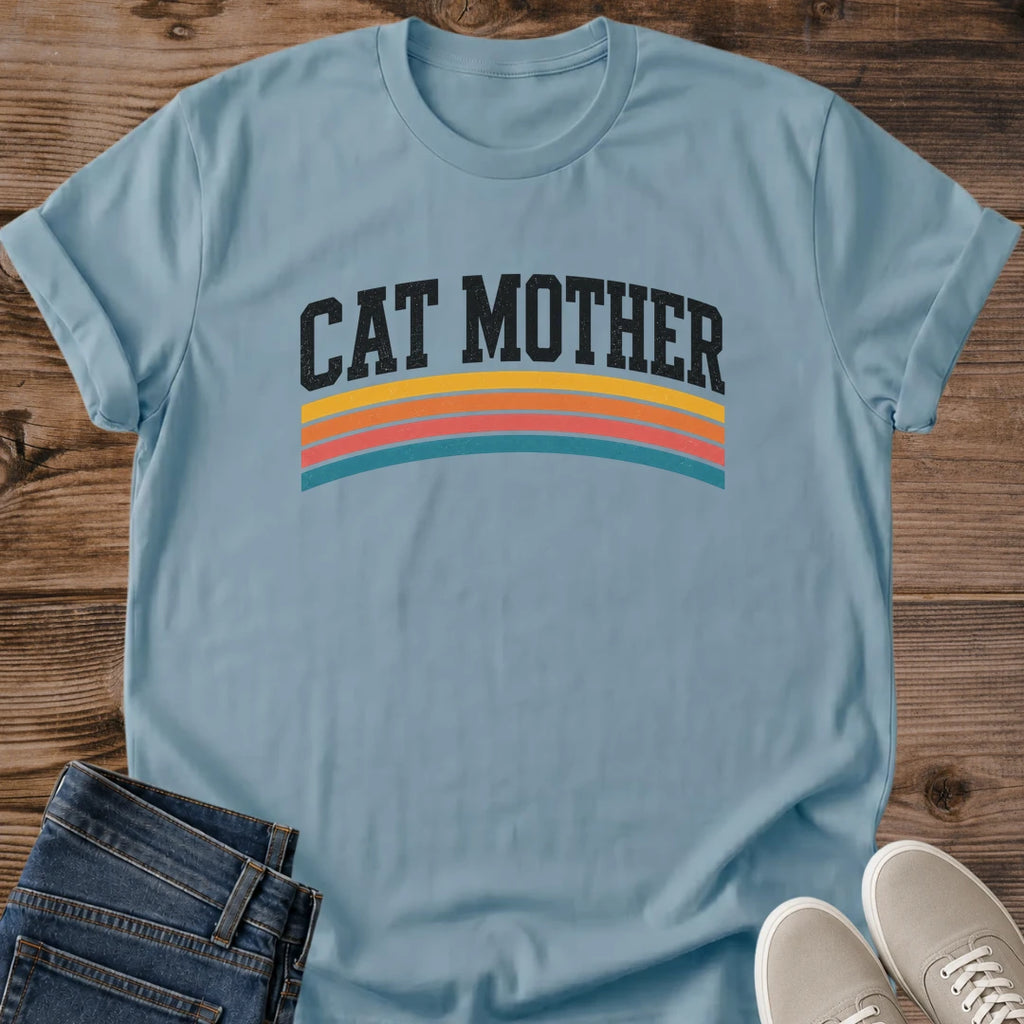 Minimalist Cat Shirt Retro Design Cat Mom Tee Varsity Stripe Pattern Gift For Cat Lover Rainbow Stripe Fashion Cat Mama Apparel Bold Statement Shirt Casual Everyday Wear Vintage Inspired Style Cat Owner Gift Perfect Cat Parent Present