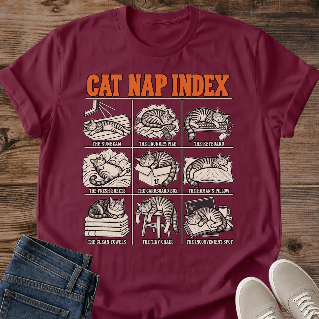 Funny Cat Shirt – Vintage Cat Nap Index Design Soft Crew Tee