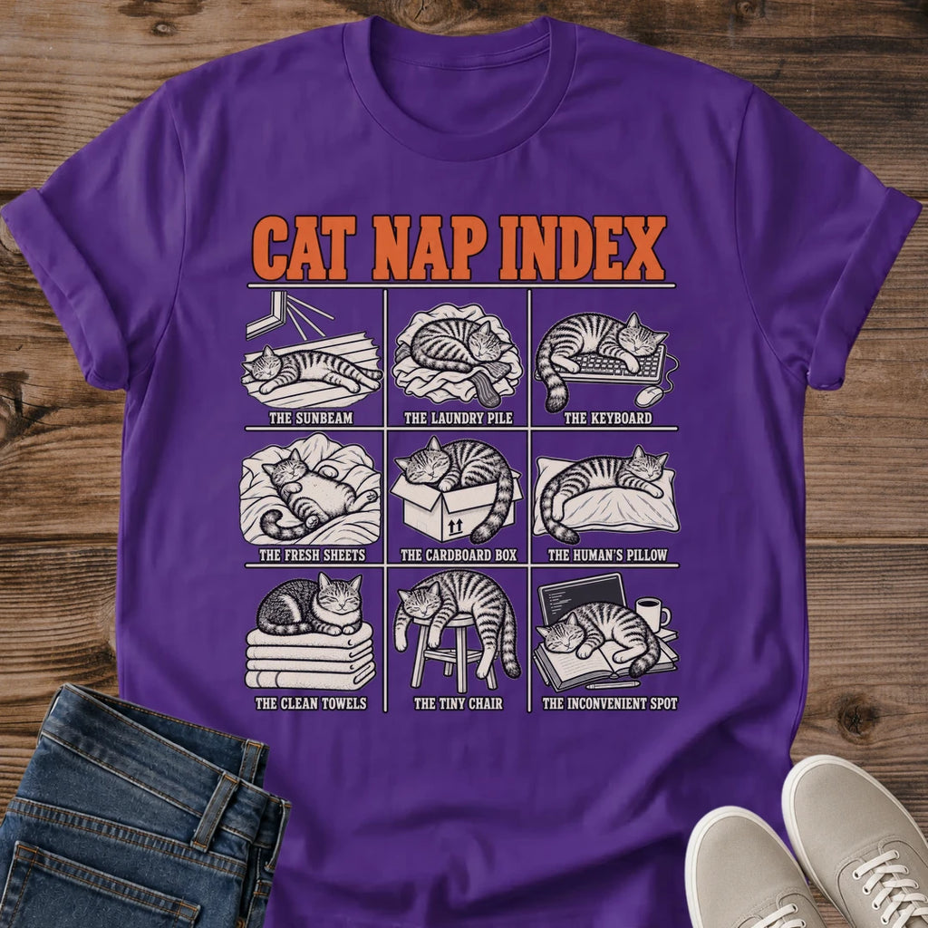 Funny Cat Shirt – Vintage Cat Nap Index Design Soft Crew Tee