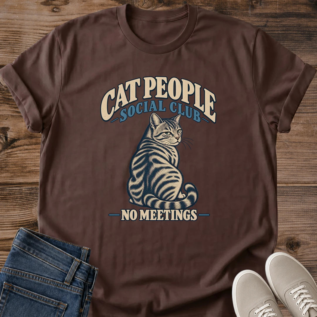 Funny Cat Graphic Tee Cat People Social Club No Meetings Print Vintage Aesthetic Cat Owner Shirt Gift For Cat Lovers Softstyle Cotton Comfortable Relaxed Fit Statement Piece Everyday Casual Wear Apparel Gift Idea For All