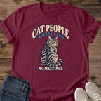 Funny Work Cat Shirt Cat People Social Club No Meetings Graphic Tee Gift Idea Ring Spun Cotton Soft Breathable Fabric Relaxed Unisex Fit Vintage Print Design Cat Person Apparel Casual Everyday Wear Statement Piece Great Gift