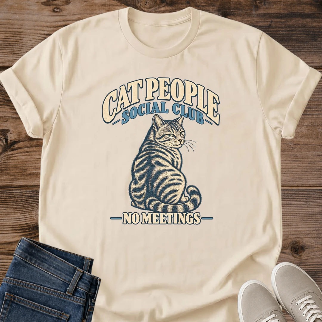 Vintage Cat Lover Tee Cat People Social Club No Meetings Design Cotton Cat Dad Gift Shirt Funny Aesthetic Softstyle Ring Spun Fabric Relaxed Retail Fit Casual Weekend Layering Statement Piece Everyday Wear For Home And Away