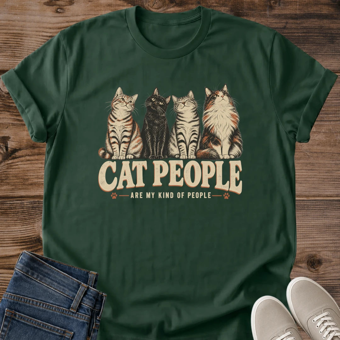 Vintage Cat Lover Tee Cat People Are My Kind Of People Design Cotton Cat Dad Gift Shirt Funny Aesthetic Softstyle Ring Spun Fabric Relaxed Retail Fit Casual Weekend Layering Statement Piece Everyday Wear For Home And Away