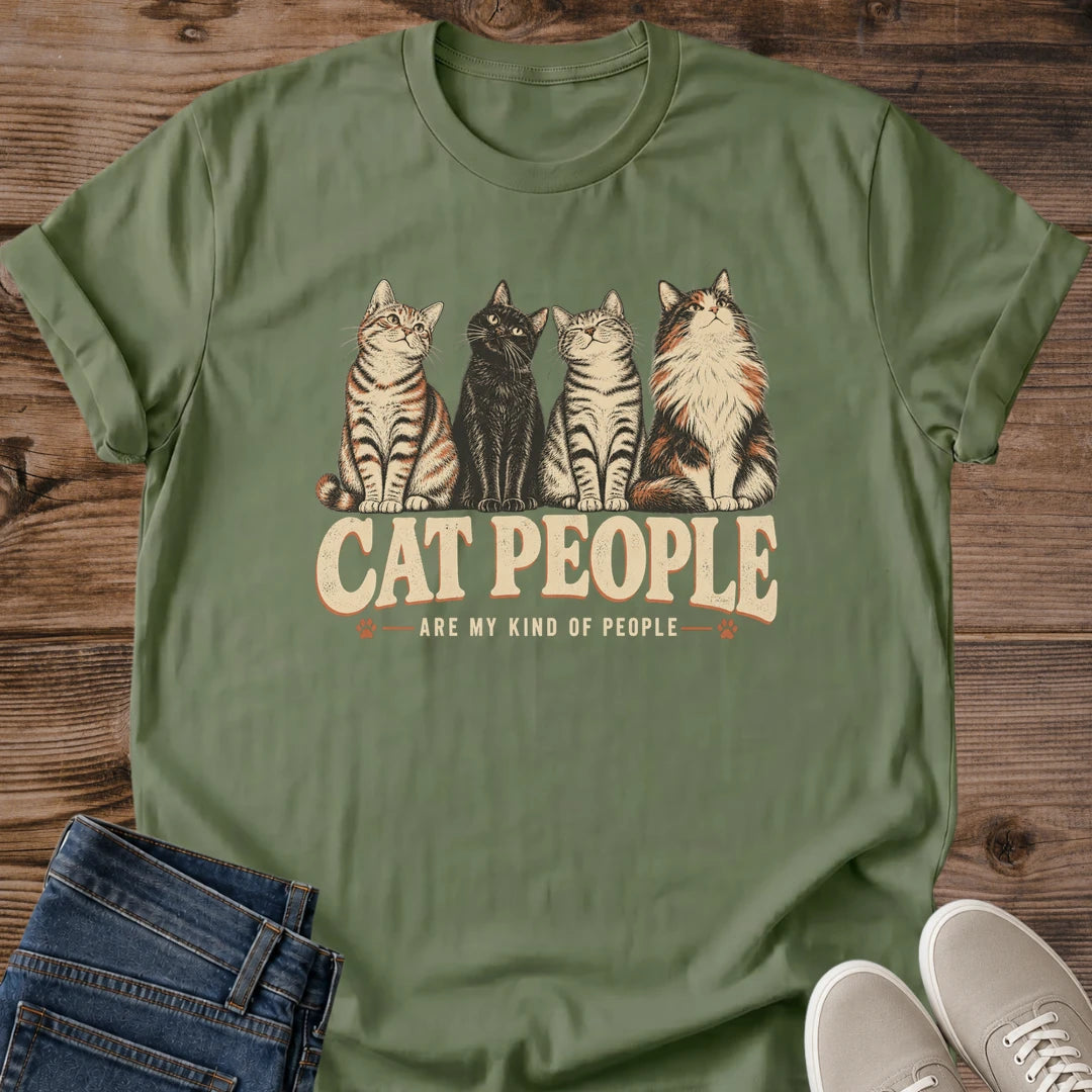 Funny Cat Graphic Tee Cat People Are My Kind Of People Print Vintage Aesthetic Cat Owner Shirt Gift For Cat Lovers Softstyle Cotton Comfortable Relaxed Fit Statement Piece Everyday Casual Wear Apparel Gift Idea For All