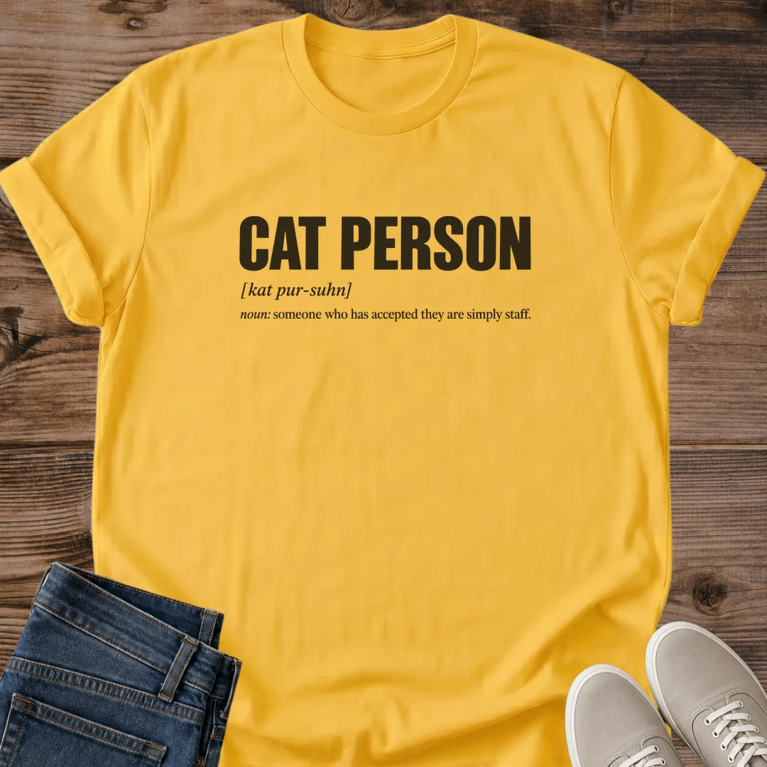 Funny Cat Shirt Statement Tee Minimalist Graphic Design Cat Lover Gift Comfortable Casual Wear Soft Lightweight Fabric Crew Neck Tee Cat Person Definition Shirt Relaxed Fit Style Everyday Fashion Essential Perfect Present For Cat Owner Cat