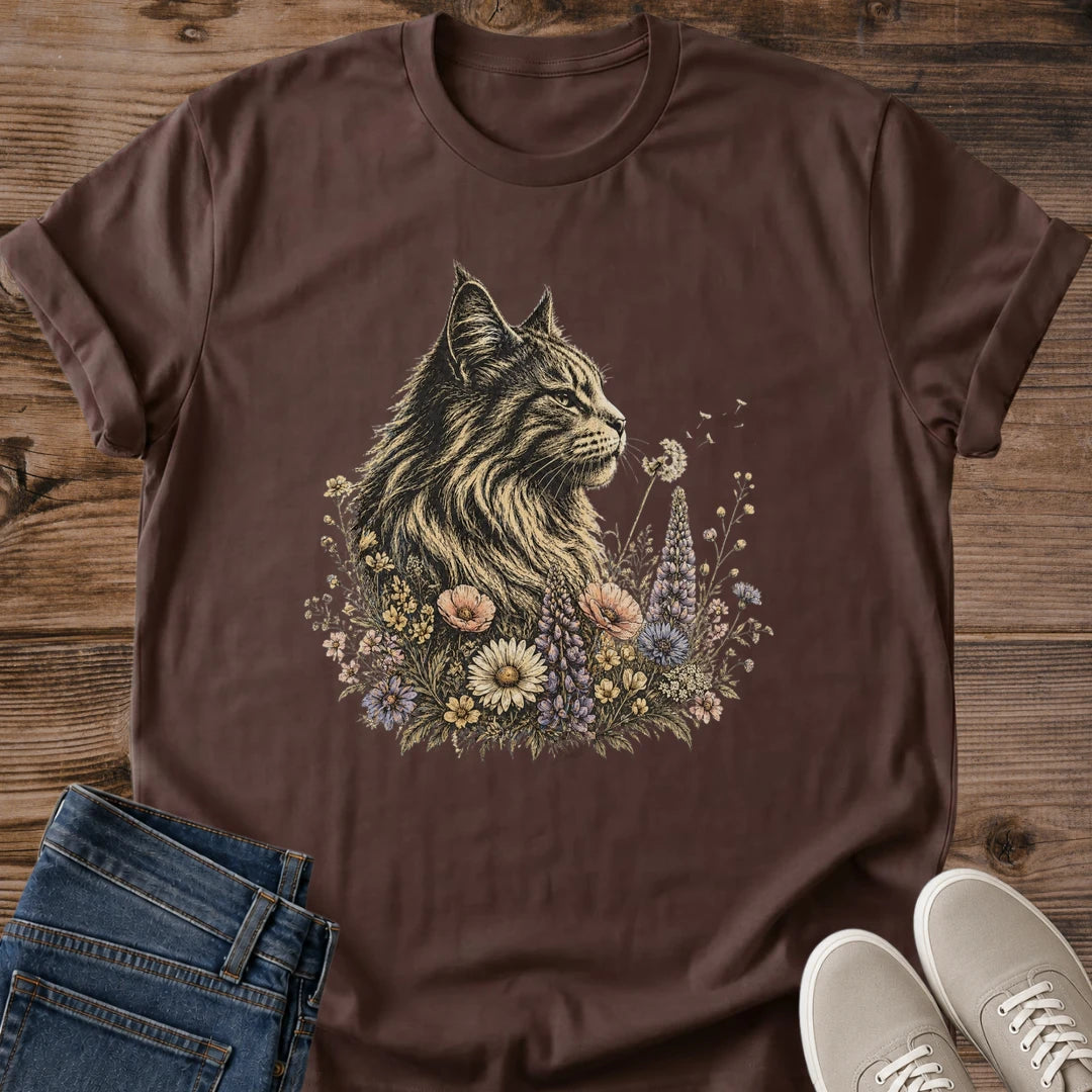 Cottagecore Cat Shirt Wildflower Cat Mom Tee Botanical Cat Gift Vintage Meadow Cat Design Nature Shirt For Women And Men Cat Dad Gift Holiday Gift For Cat Owner Flower Garden Cat Tee Majestic Cat Soft Cotton Unisex Tee Cat Whisker Co
