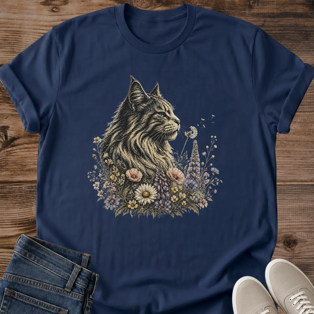 Cat Lover Gift Wildflower Cat Shirt Botanical Cat Tee Vintage Fluffy Cat Graphic Birthday Gift For Cat Owner Mothers Day Cat Gift Christmas Gift For Cat Mom Garden Lover Gift Cat Person Tee Gildan Softstyle Cotton Tee Cat Whisker Co