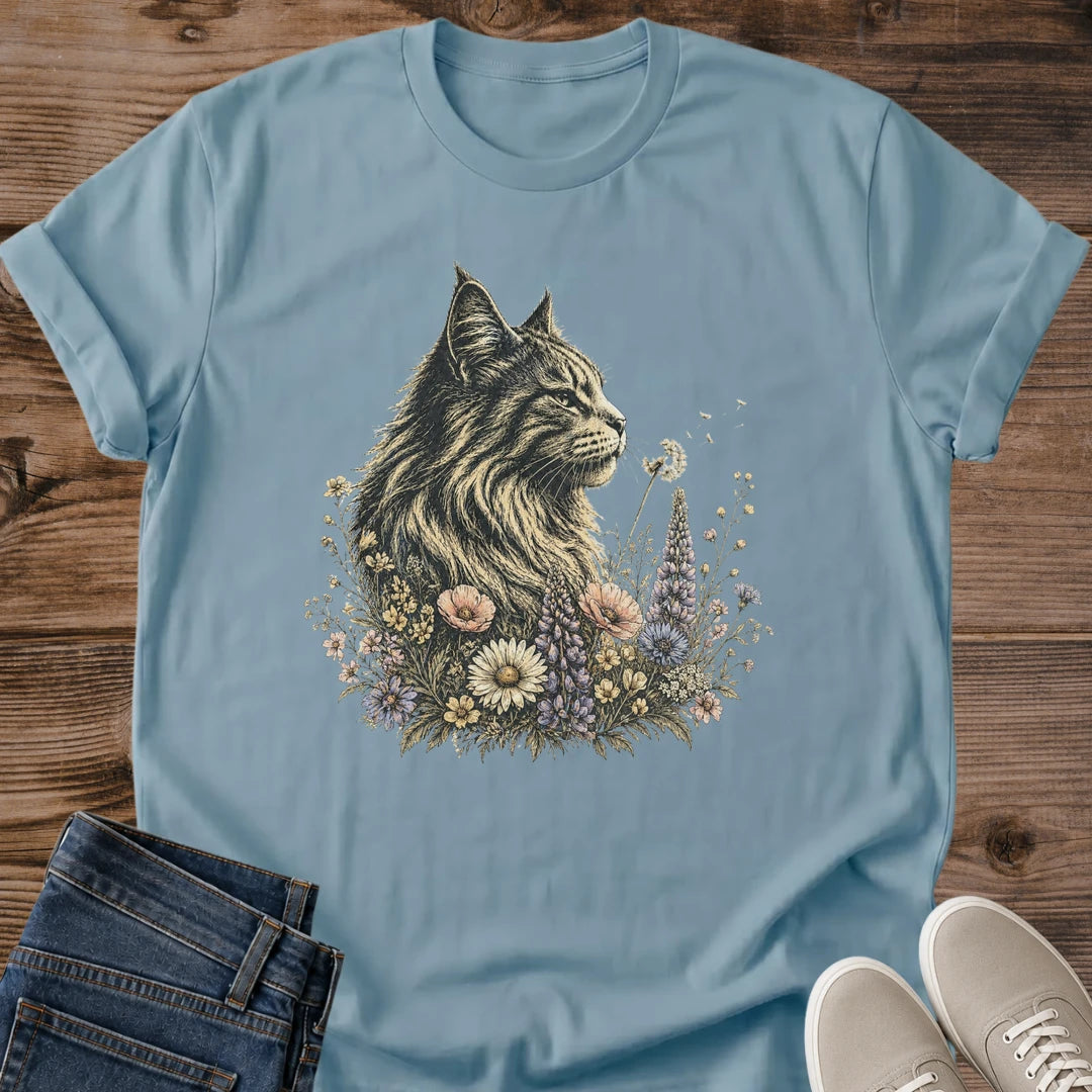 Cat Lover Gift Wildflower Cat Shirt Botanical Cat Tee Vintage Fluffy Cat Graphic Birthday Gift For Cat Owner Mothers Day Cat Gift Christmas Gift For Cat Mom Garden Lover Gift Cat Person Tee Gildan Softstyle Cotton Tee Cat Whisker Co