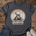 Cat Lover Gift Shirt Book Reader Tee Soft Breathable Cotton Fabric Tabby Cat Reading Design Cozy Literary Theme Comfortable Casual Wear Perfect Bookish Apparel Gift Idea Lightweight Fitted Tee Natural Tones Graphic Design Reading Nook Scene