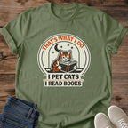 Reading Culture Shirt Cat Lover Tee Bookish Graphic Design Soft Breathable Cotton Comfortable Casual Wear Tabby Cat Reading Scene Literary Gift Idea Cozy Home Outfit Lightweight Fitted Tee Natural Tones Style Perfect Book Club Gift Cat