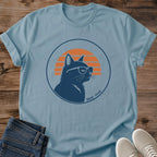 Lightweight Cotton Tshirt Cat Graphic Design Comfortable Daily Wear Essential Vintage Retro Sunset Stripes Soft Fabric Crew Neck Style Bespectacled Cat Silhouette Casual Everyday Shirt Perfect Cat Lover Gift Relaxed Fit Apparel Versatile
