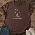 Cat Themed Shirt Cozy Comfort Design Minimalist Line Drawing Illustration Soft Cotton Tee Perfect Gift Cat Lover Good Company Text Phrase Lightweight Breathable Fabric Comfortable Casual Wear Crew Neck Style Everyday Fashion Essential