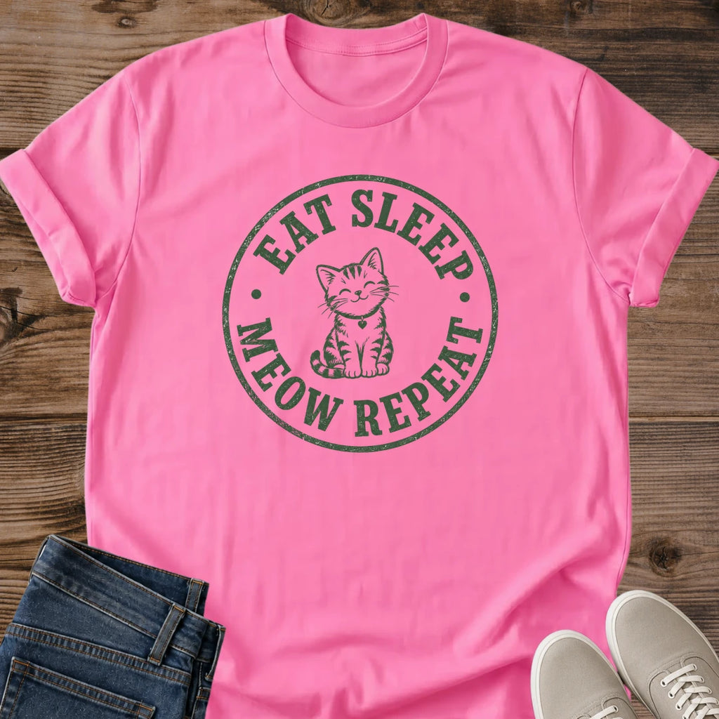 Novelty Cat Shirt Soft Cotton Graphic Tee Cat Lover Gift Perfect Present Comfortable Casual Wear Lightweight Breathable Material Meow Repeat Design Relaxed Style Collection Crew Neck Shirt Cat Owner Essential Everyday Comfort Wear Statement