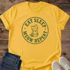 Cat Lover Gift Soft Cotton Shirt Graphic Tee Design Meow Repeat Slogan Cat Owner Present Comfortable Breathable Fabric Lightweight Cotton Material Perfect Everyday Casual Wear Relaxed Style Essential Cat Theme Collection Novelty Statement