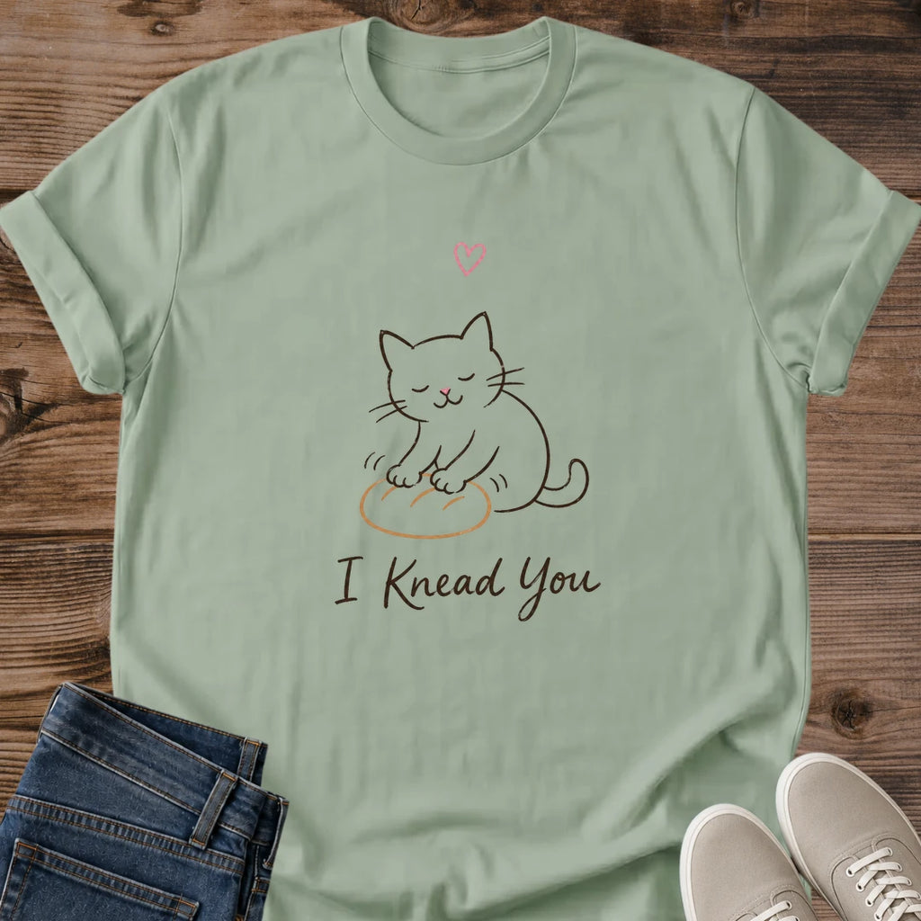 Casual Wear Tee Shirt Featuring Unique Kneading Cat Design Line Art Illustration Soft Cotton Fabric Comfortable Fit Cat Lover Apparel Whimsical Heart Detail Lightweight Ring Spun Material Perfect Feline Enthusiast Gift Cozy Crew Neck Style
