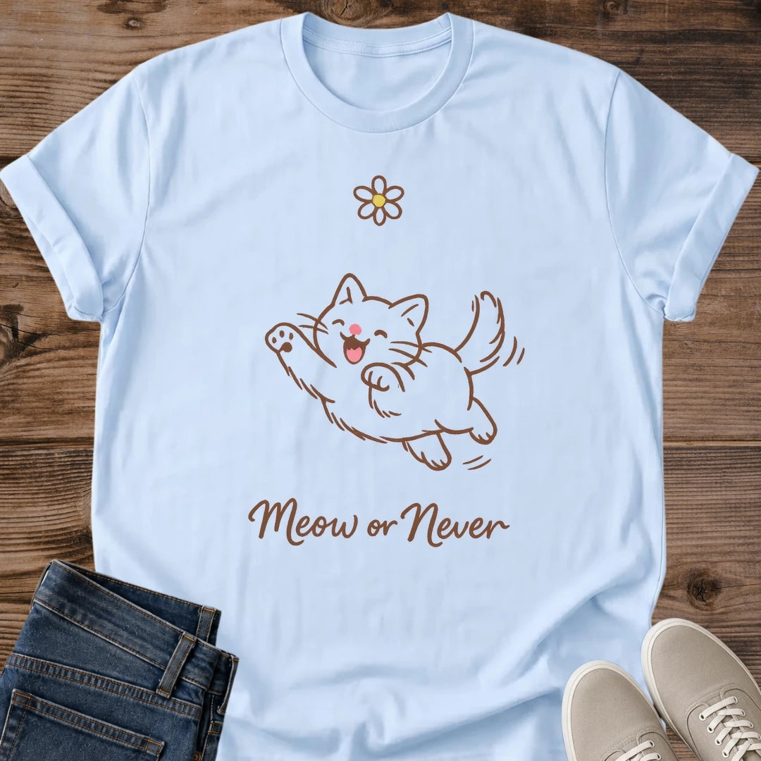 Cat Graphic Tee Soft Cotton Shirt Daisy Kitten Design Cute Animal Print Top Comfortable Casual Wear Cat Lover Fashion Gift Idea Lightweight Fabric Everyday Tee Playful Feline Illustration Sketch Art Style Women Casual Shirt Happy Kitten