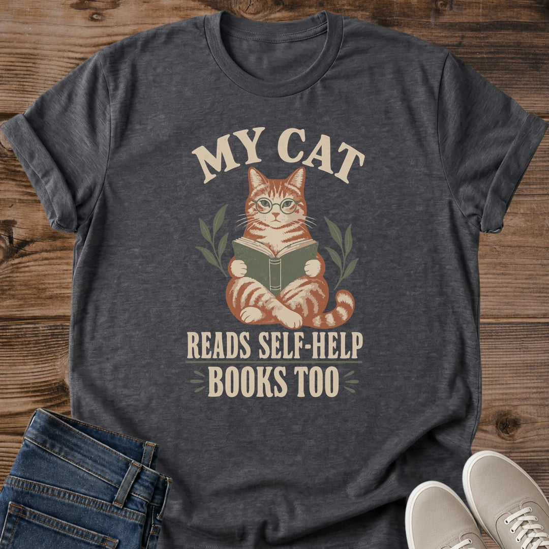 Cat Book Lover Gift Shirt Reading Tee Cotton Graphic Design Vintage Tabby Illustration Holding Book MY CAT Text Retro Style Cozy Aesthetic Perfect Present Bookworm Cat Owner Literary Enthusiast Casual Wear Comfortable Home Lounging Outfit