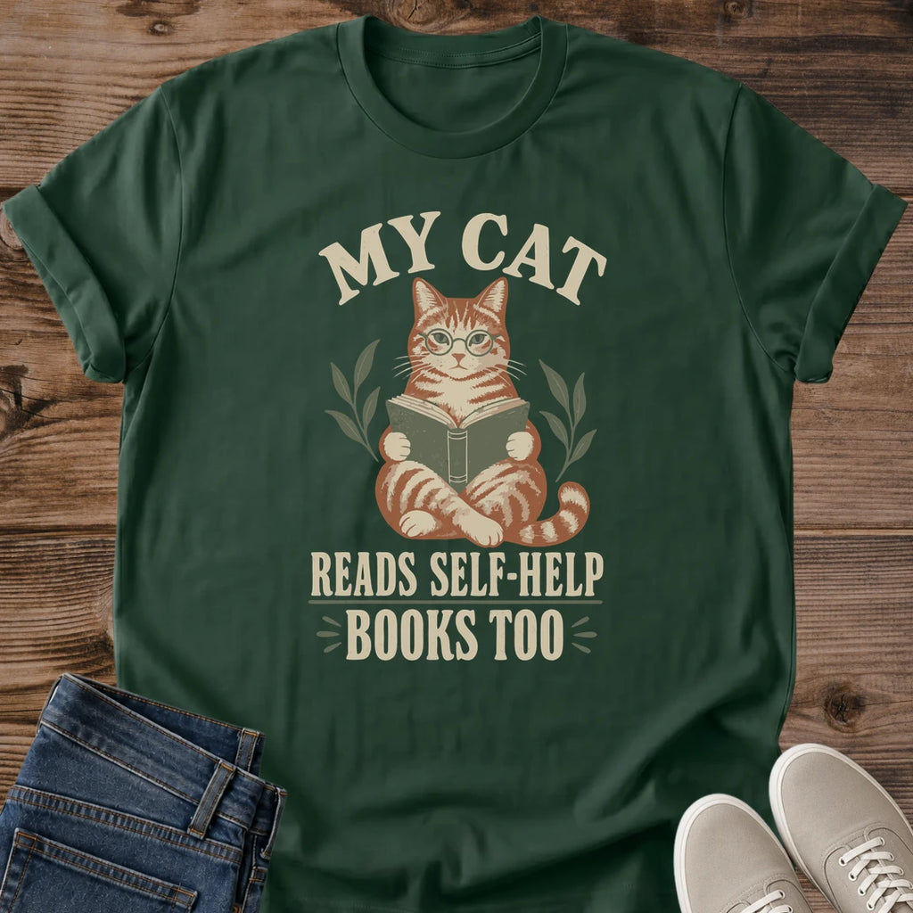 Bookworm Cat Owner Shirt Literary Reading Tee Cotton Graphic Design Vintage Tabby Illustration Holding Book MY CAT Text Retro Cozy Style Perfect Gift Cat Lover Present Book Club Member Casual Wear Comfortable Home Lounging Outfit Cream