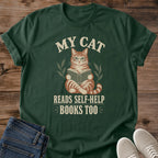 Bookworm Cat Owner Shirt Literary Reading Tee Cotton Graphic Design Vintage Tabby Illustration Holding Book MY CAT Text Retro Cozy Style Perfect Gift Cat Lover Present Book Club Member Casual Wear Comfortable Home Lounging Outfit Cream