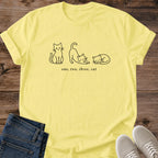 Soft Lightweight Cat T Shirt Comfortable Cotton Blend Fabric Minimalist Line Art Design Three Cat Illustration Casual Everyday Wear Perfect Cat Lover Gift Cozy Lounging Tee Simple Aesthetic Style Neutral Fashion Design Whimsical Cat Apparel