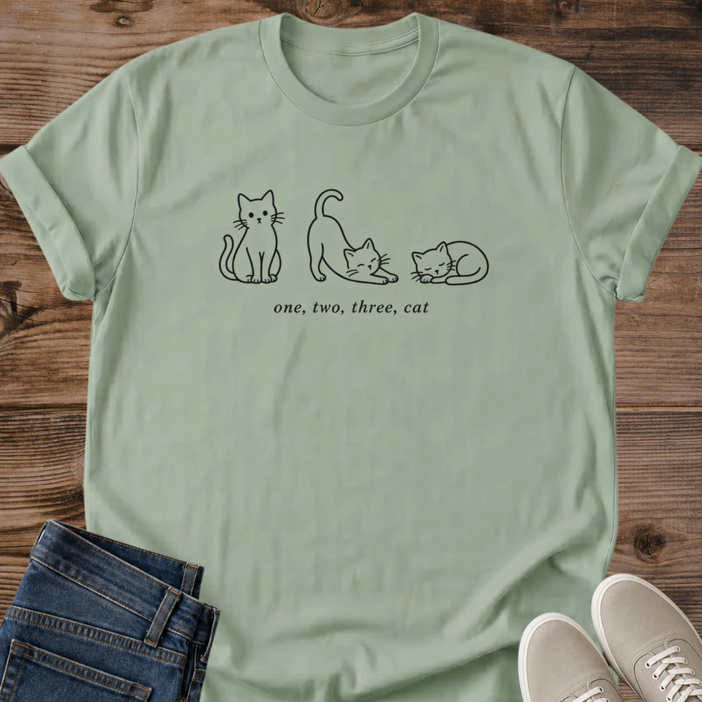 Cat Lover Gift Minimalist T Shirt Soft Lightweight Fabric Three Cat Line Art Design Comfortable Everyday Casual Wear Perfect Coffee Shop Outfit Cozy Lounging Tee Simple Illustration Style Neutral Aesthetic Fashion Whimsical Cat Design
