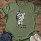 Casual Cat Tee Shirt Comfortable Cotton Fabric Handdrawn Tabby Illustration Perfect Everyday Wear Gift For Cat Owner Soft Lightweight Material Artistic Design Detailed Line Art Sketch Style Feline Fashion Statement Birthday Present Idea